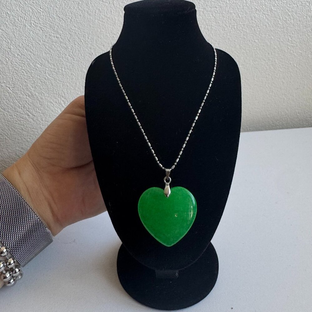 Sterling Silver Green Aventurine Heart Necklace